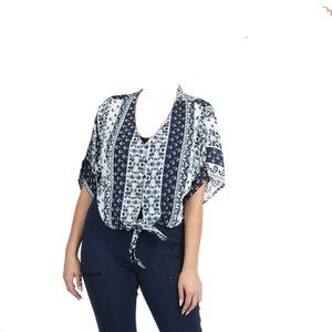 JOVIE Blue Paisley Tie Front Blouse 3X